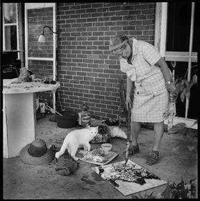 Freda Pemberton Smith with Peter's cat. Photograph taken by Mari Hill Harpur