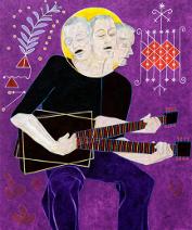Susan Jephcott, Bo Diddly Guitar Acrylic on Canvas 40